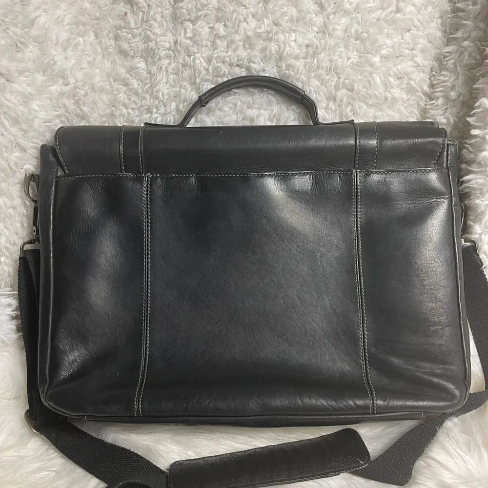 Heritage Columbian Leather black Dual Compartment 16” Portfolio Laptop Bag